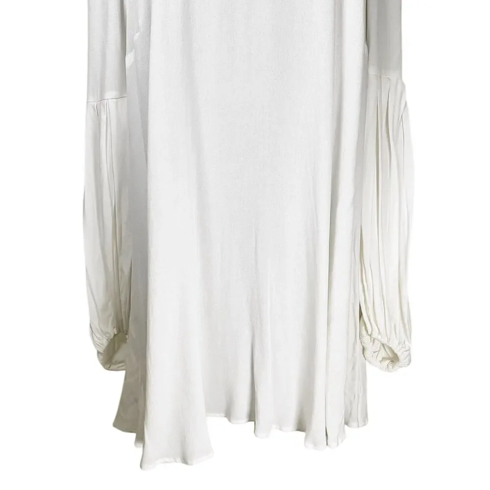 Free People Womens M Ivory Cold Shoulder Tunic Dress Pleated Boho Flowy Mini